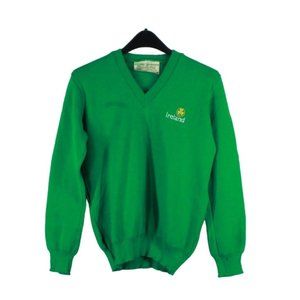 Vintage Traditional Craft Green Knitwear Ireland Logo V-Neck Sweater 38-40